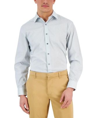 Alfani Dress Shirts Mens Green Honeycomb Stretch Button-Up Formal UPS1043