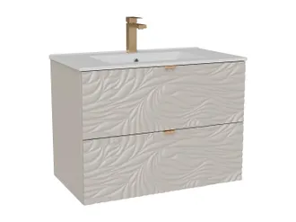 Vente-Unique Mobile Lavabo Sospeso Testurizzato Con Lavabo Da Incasso E Rubinetto Beige 80 Cm - Rinarel