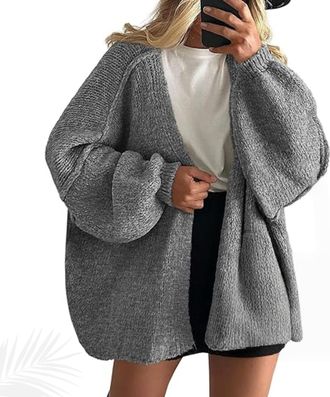 Generic Womens Oversized Cardigan Sweaters, Open Front Knit Casual Long Lantern Sleeve Fall Sweater Coats Lightweight Sweater (Gray,XXL)