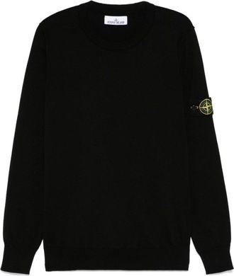 Stone Island Ribbed Black Sweater With Detachable Compass Badge