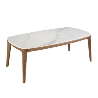 Angel Cerd&aacute; Oval Porcelain Marble Coffee Table with Walnut Veneer in White
