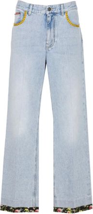 Valentino Bloemenzoom Geborduurde Jeans - Dames - Loose Fit Jeans - Blauw - W28 - Katoen - Jeans
