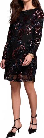 Tribal Fiorielle Floral Sequin Mesh Lined A-Line Dress In Black