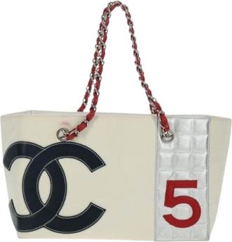 Chanel Pre-owned Tote Bags, female, White, Size: ONE SIZE Pre-owned Vintage Canvas Tote Bag