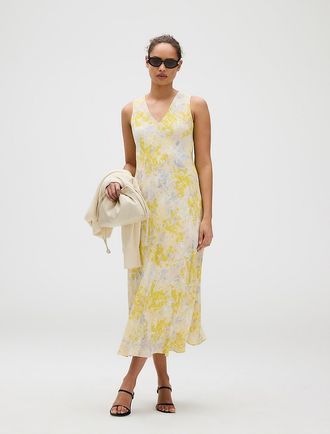 Calvin Klein Womens Viscose Print Sleeveless Midi Dress - Yellow - S