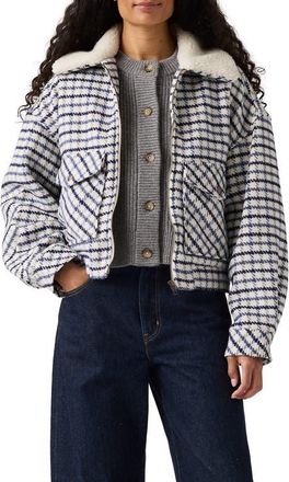 Levi's 90s Shrunken Trucker Jacket with Faux Shearling Collar in Dowsett Plaid Birch at Nordstrom, Size X-Large