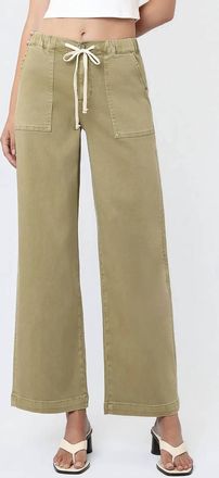 Flying Monkey High Rise Elastic Drawstring Baggy Wide Jeans In Green