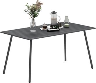 OUTSUNNY Garden Table for 6 Person with Slat Top - Steel Frame - Grey | TJ Hughes