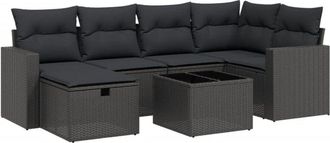 vidaXL Set De Comedor De Jard&iacute;n 7 Pzas Y Cojines Rat&aacute;n Sint&eacute;tico Negro Vidaxl