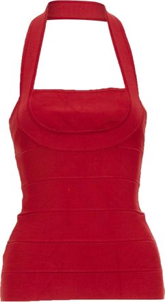 H&eacute;rve L&eacute;ger red halter neck structured bodycon bandage tank top XS