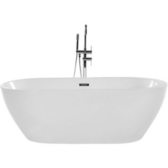 Beliani Beliani - Ba&ntilde;era Independiente De Acr&iacute;lico Blanco Plateado 160 Cm Con Rebosadero Moderno Nevis
