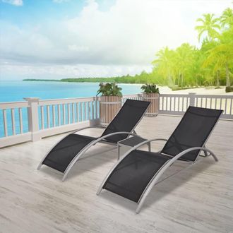 vidaXL Tumbonas Con Mesita Aluminio Negro Vidaxl