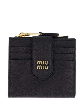 Miu Miu logo-lettering leather wallet - Nero