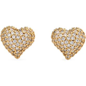 Kate Spade New York cubic zirconia pav&eacute; heart stud earrings in Clear/Gold at Nordstrom
