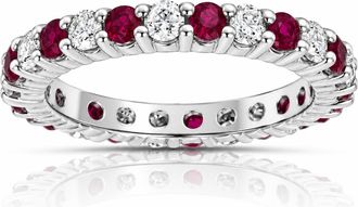 Pompeii3 1 1/2ct Garnet Diamond Eternity Ring 14k White Gold