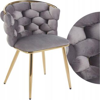 OEM Silla Entretejida De Terciopelo Gris Para Sal&oacute;n, Estructura Dorada, Recta