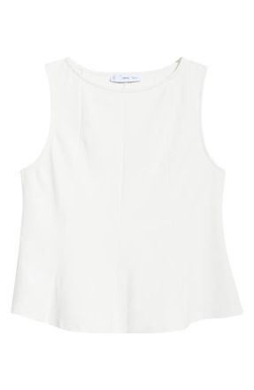 Mango Bateau Neck Peplum Blouse in White at Nordstrom, Size X-Small