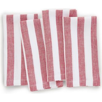 Solino Home Linen Dinner Napkins - Sorrento Stripe in Red And White at Nordstrom, Size Large