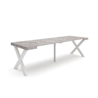 Skraut Home Mesa Consola Extensible, Mesa Comedor Plegable, 260, Para 12 Comensales, Patas Madera Maciza, Estilo Moderno, Gris Cemento - Skraut Home