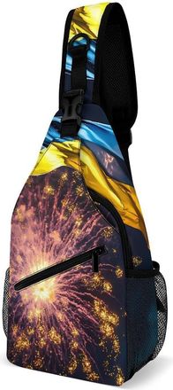Generic Ukraine Flag And Fireworks Unisex Shoulder Bags Casual Crossbody Chest Bag Sling Backpack for Hiking Cycling Travel