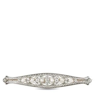 Luxury Bazaar Platinum and 14K Yellow Gold 0.60ct Diamond and Pearl Brooch MF13-070126