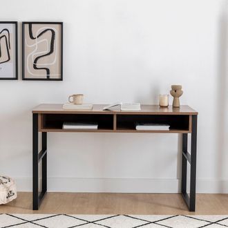 Dmora Escritorio Samo, 3 Estantes, 2 Compartimentos, Tablero Marr&oacute;n, 120x60x75h Cm Marr&oacute;n Nogal