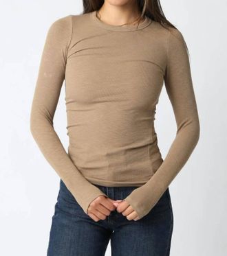 Olivaceous Cassie Long Sleeve Ribbed Top In Desert