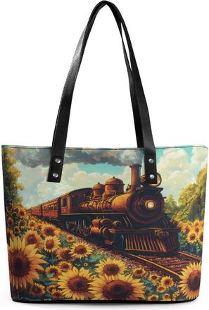 Generic Train Sunflower Tote Bags for Women Cute Shoulder Purses Handbags
