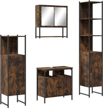 vidaXL Vidaxl - Set De Muebles Ba&ntilde;o 4 Pzas Madera Contrachapada Roble Ahumado