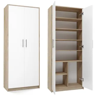 Topeshop Parla - Armadio Moderno A 6 Ripiani - 180x74x35cm - Contenitore - Armadio Per Ufficio - Bianco E Sonoma