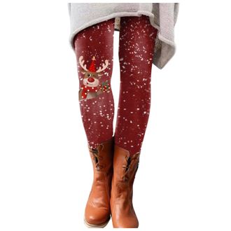Generic Women Christmas Reindeer Printed Xmas Leggings Fashion Lady Elasticity Skinny Printed Stretchy Pants Running Christmas Leggings (XXL)
