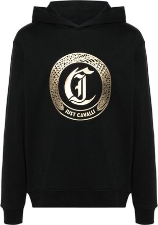 Just Cavalli logo-appliqué hoodie - men - Cotton - XXXL - Black