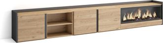 Skraut Home Skraut Home - Mueble Tv, Televisi&oacute;n, Muebles De Sal&oacute;n, Almacenaje, 315x35x50cm, Para Tv Hasta 80, Chimenea El&eacute;ctrica Xxl, Estilo Moderno, Roble Y Negr