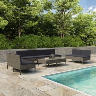 vidaXL Set De Muebles De Jard&iacute;n 10 Pzas Y Cojines Rat&aacute;n Sint&eacute;tico Gris Vidaxl