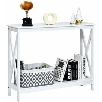 Costway Tavolo da Bar Cucina Bancone per Casa, Tavolo Pranzo da Parete, Rustico 100x30x80cm (2 Ripiani, Bianco)