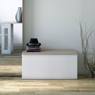 OEM Ba&uacute;l De Almacenamiento De Cierre Lento Blanco, Tapa De Roble