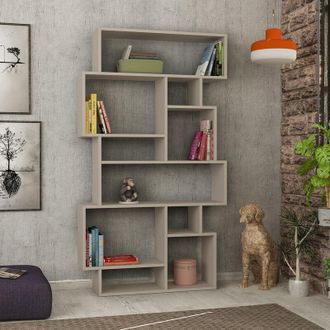 Decortie Decortie - Karmato Modern Bookcase Display Unit Tall 168.5cm - Mocha Grey - Mocha Grey