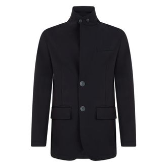Herno Jassen, Heren, Blauw, S, Wol, Jas met hoge kraag
