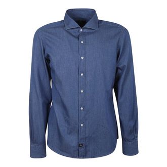 Fay Chambray Overhemd - Heren - Spijkeroverhemden - Blauw - 3XL - Katoen - Overhemden