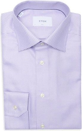 Eton Slim Fit Houndstooth Cotton Twill Dress Shirt in Light Purple at Nordstrom Rack, Size 16.5