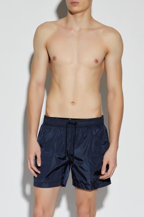 Moncler Swim Shorts With Logo, Mens, Navy Blue