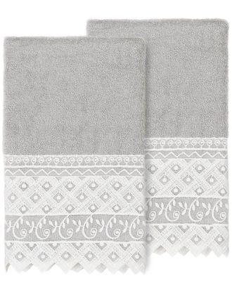 Linum Home Textiles 100% Turkish Cotton Aiden 2Pc White Lace Embellished Hand Towel Set