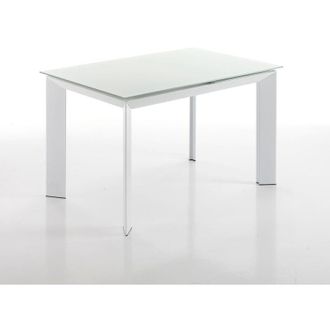 Oresteluchetta Tavolo allungabile in vetro temperato bianco cm. H.76xL.80xP.120