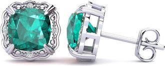 SuperJeweler 2 Carat Cushion Cut Gemstone and Diamond Earrings In Sterling Silver