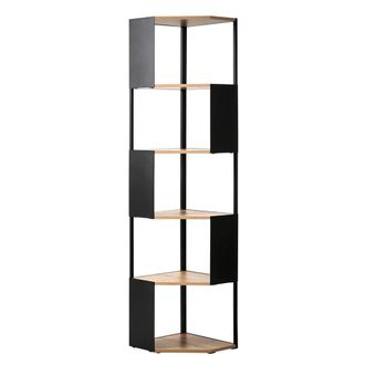 Calicosy 5-Tier Corner Shelf With Black Metal Sides, H172 Cm - EKLO in Light Brown
