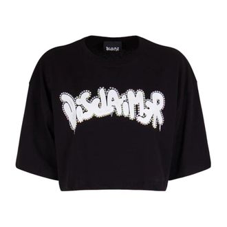 Disclaimer Crop Jersey Top Urban Style - Dames - T-shirts - Zwart - S - Katoen - Tops