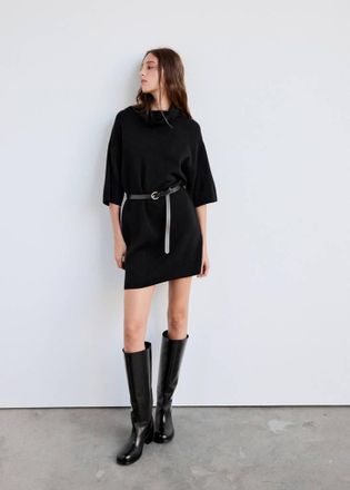 Mango Abito maglia collo risvolto nero - Donna - XS - MANGO