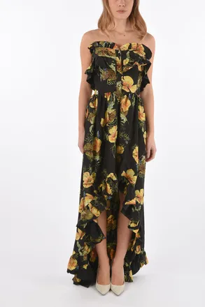 Philipp Plein COUTURE vestito asimmetrico maxi APPEAL stampa floreale in seta strapless Philipp Plein