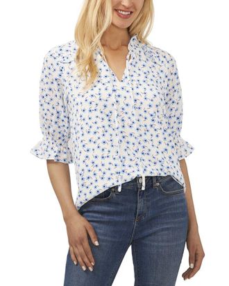 CeCe by Cynthia Steffe Cece Elbow Sleeve Split Neck Blouse