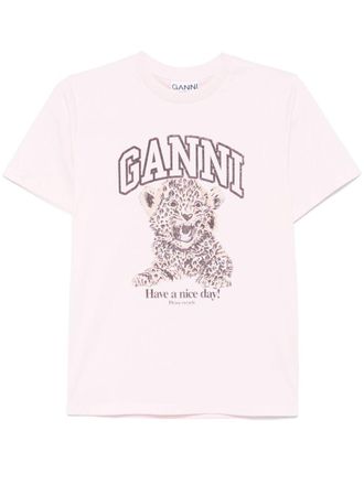 Ganni leopard-print jersey T-shirt - Pink